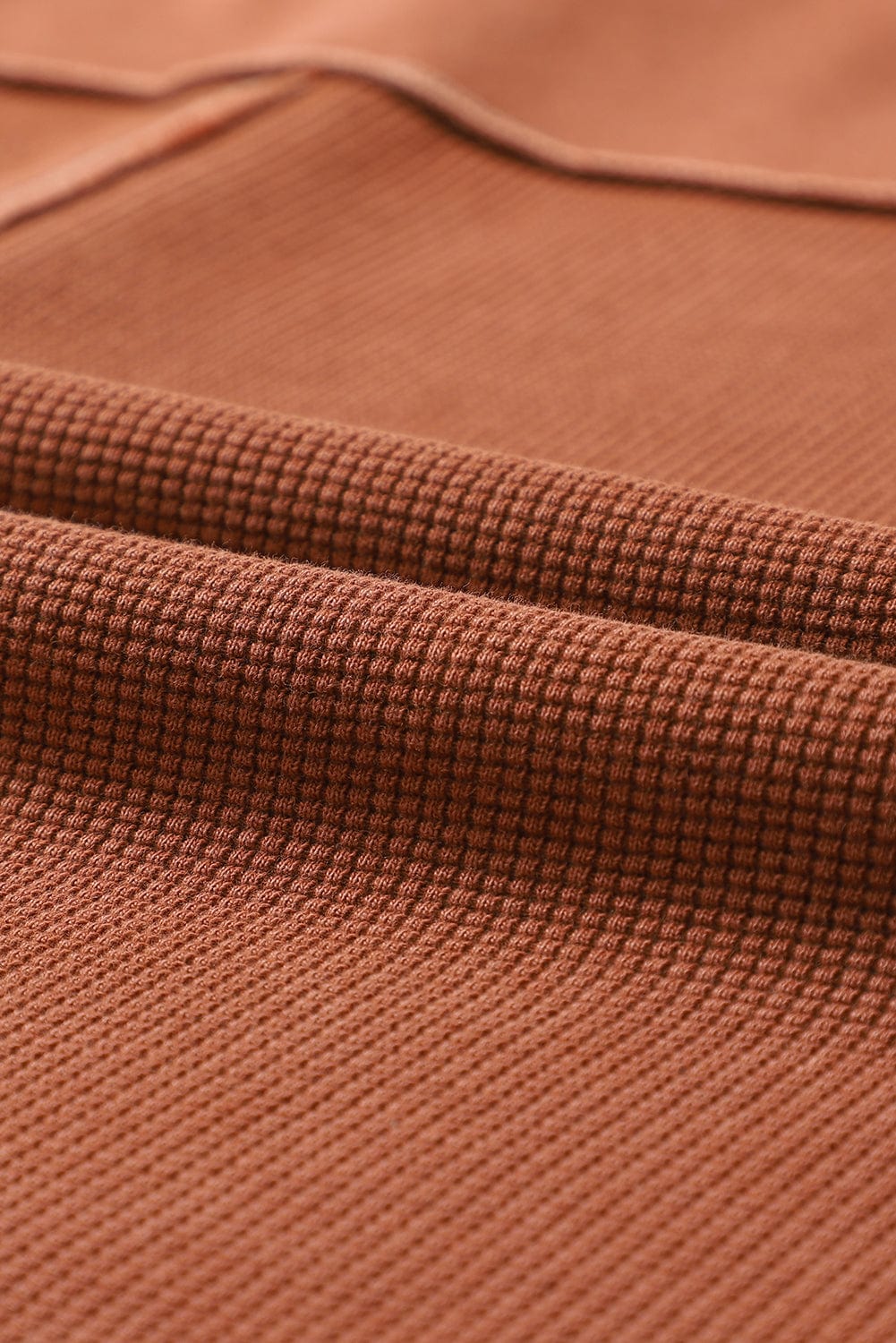 Chestnut Waffle Henley Sweatshirt with Exposed Seam Detail