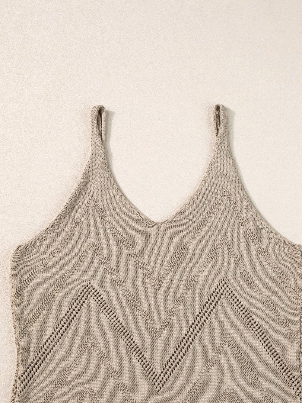 Chevron Pointelle Knit V-Neck Sleeveless Sweater Tank Top