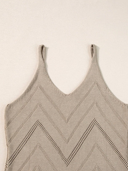 Chevron Pointelle Knit V-Neck Sleeveless Sweater Tank Top