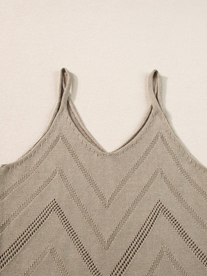 Chevron Pointelle Knit V-Neck Sleeveless Sweater Tank Top