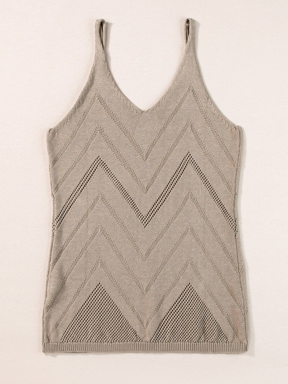Chevron Pointelle Knit V-Neck Sleeveless Sweater Tank Top