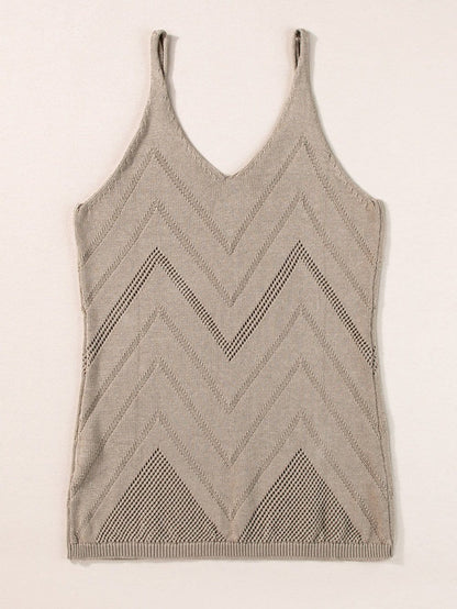 Chevron Pointelle Knit V-Neck Sleeveless Sweater Tank Top