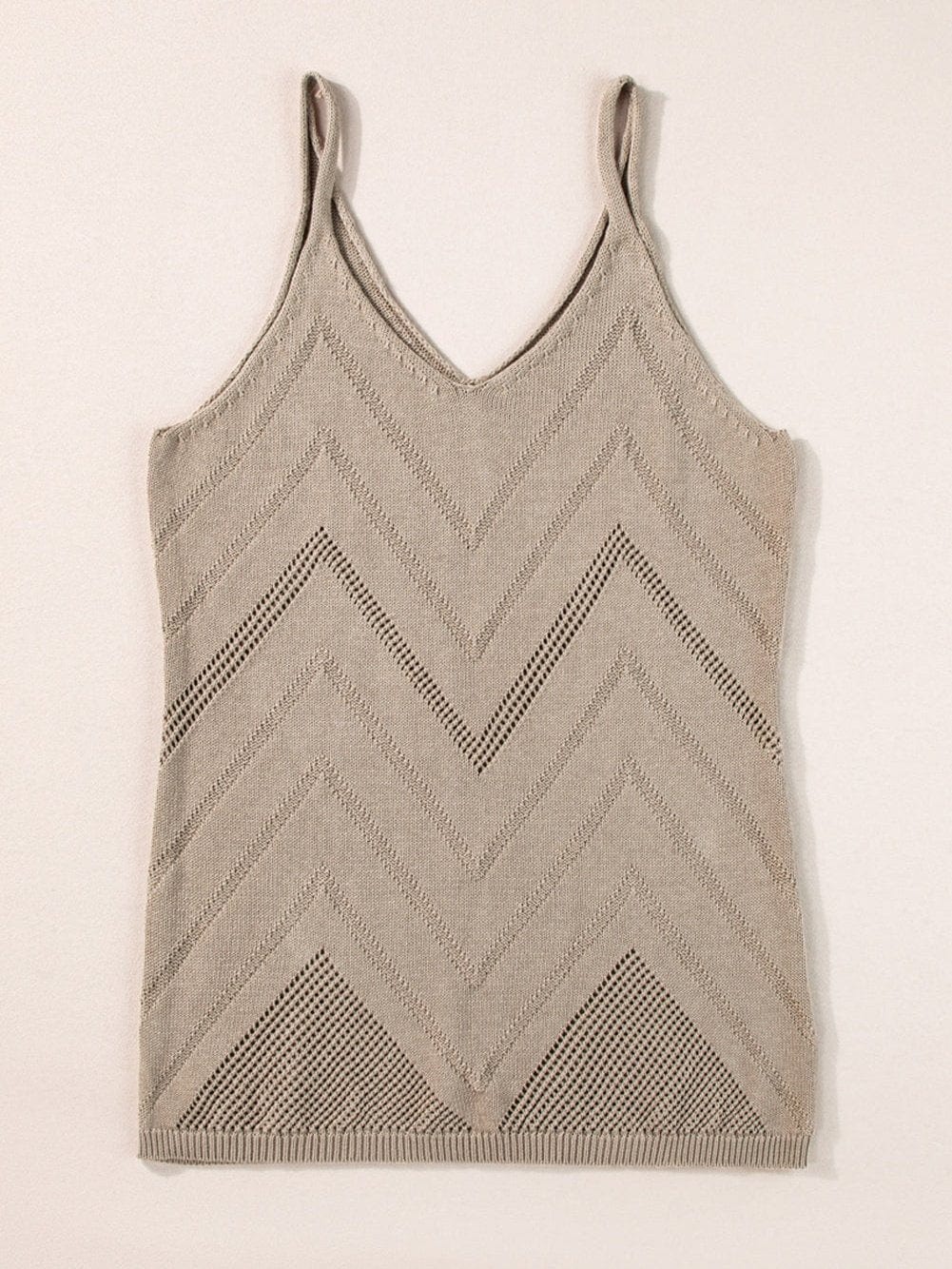 Chevron Pointelle Knit V-Neck Sleeveless Sweater Tank Top