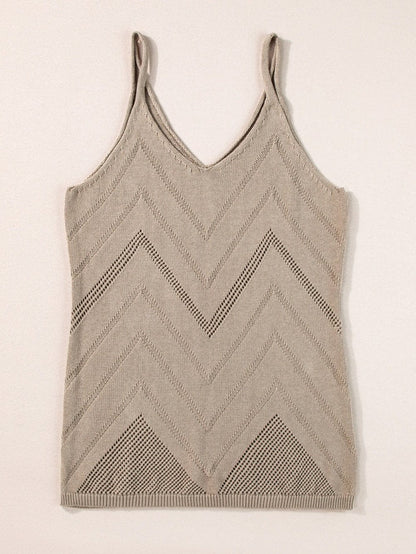 Chevron Pointelle Knit V-Neck Sleeveless Sweater Tank Top