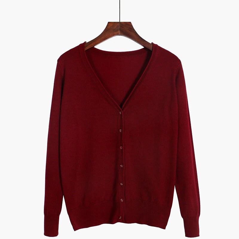 Women's Cardigan Sweater V Neck Knit Cotton Button Knitted Thin Summer Spring Outdoor Work Daily Stylish Casual Soft Long Sleeve Pure Color Yellow Wine Camel M L XL