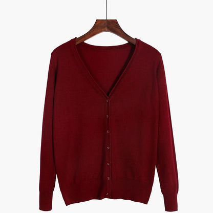 Women's Cardigan Sweater V Neck Knit Cotton Button Knitted Thin Summer Spring Outdoor Work Daily Stylish Casual Soft Long Sleeve Pure Color Yellow Wine Camel M L XL