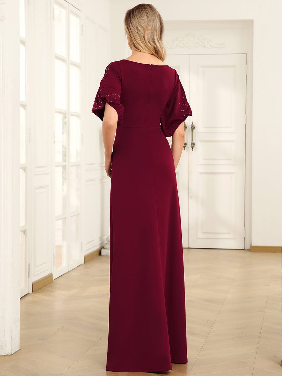 Chic A-Line Burgundy and Navy Blue Wedding Guest Dress with Silver Embellishments