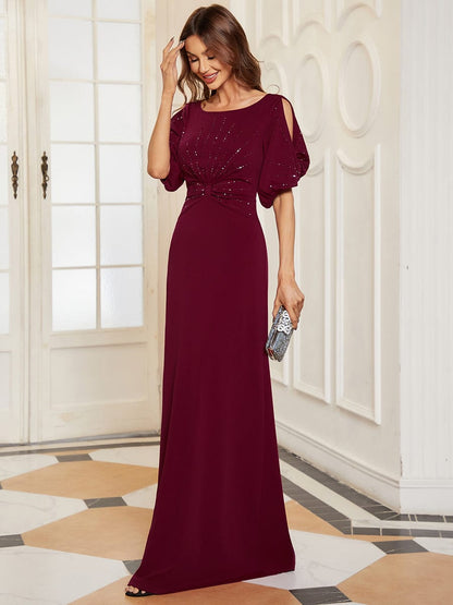 Chic A-Line Burgundy and Navy Blue Wedding Guest Dress with Silver Embellishments