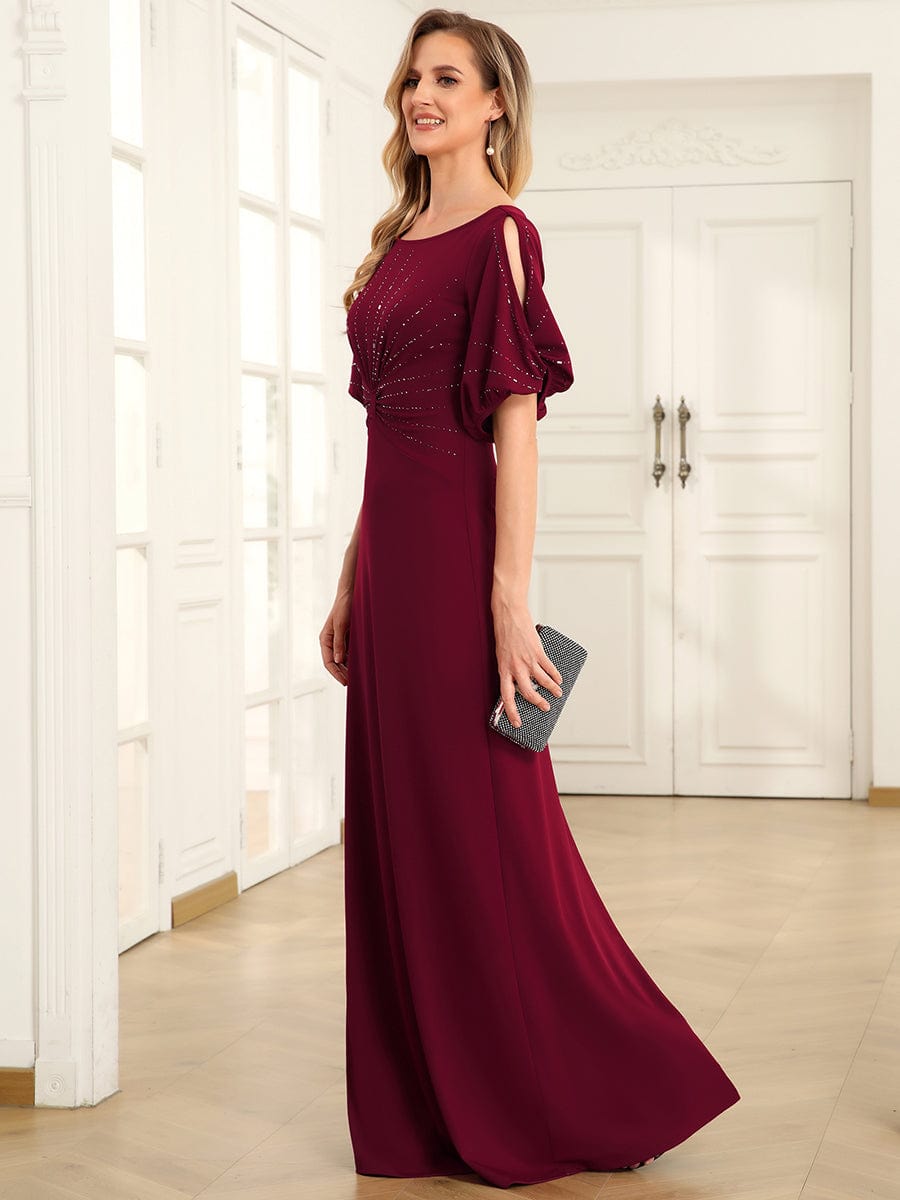 Chic A-Line Burgundy and Navy Blue Wedding Guest Dress with Silver Embellishments