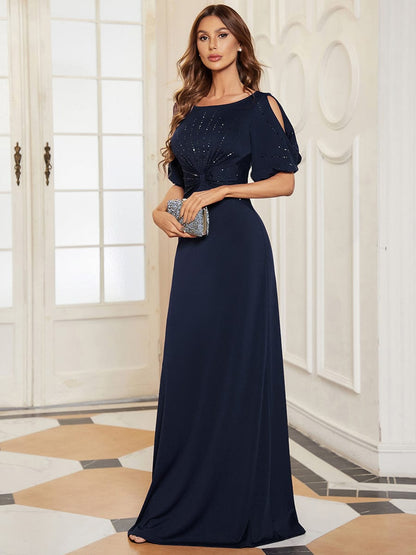 Chic A-Line Burgundy and Navy Blue Wedding Guest Dress with Silver Embellishments