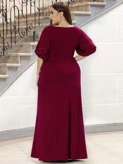 Chic A-Line Burgundy and Navy Blue Wedding Guest Dress with Silver Embellishments