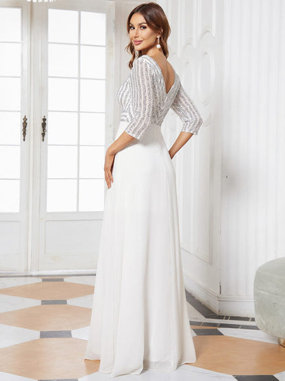 Chic A-Line Evening Dress with Sequin Detail and 3/4 Sleeves