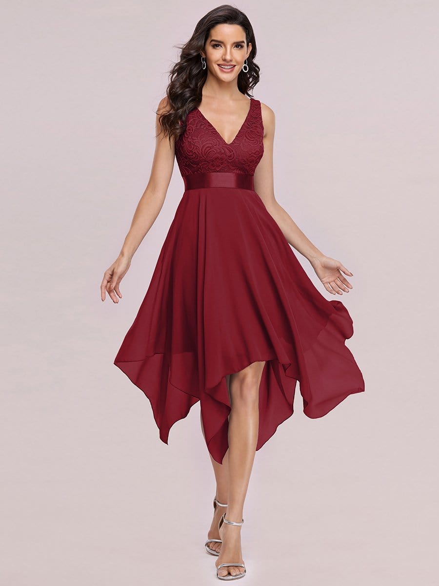Chic and Elegant V Neck Lace Chiffon Party Dresses
