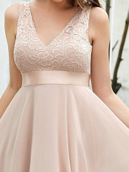 Chic and Elegant V Neck Lace Chiffon Party Dresses