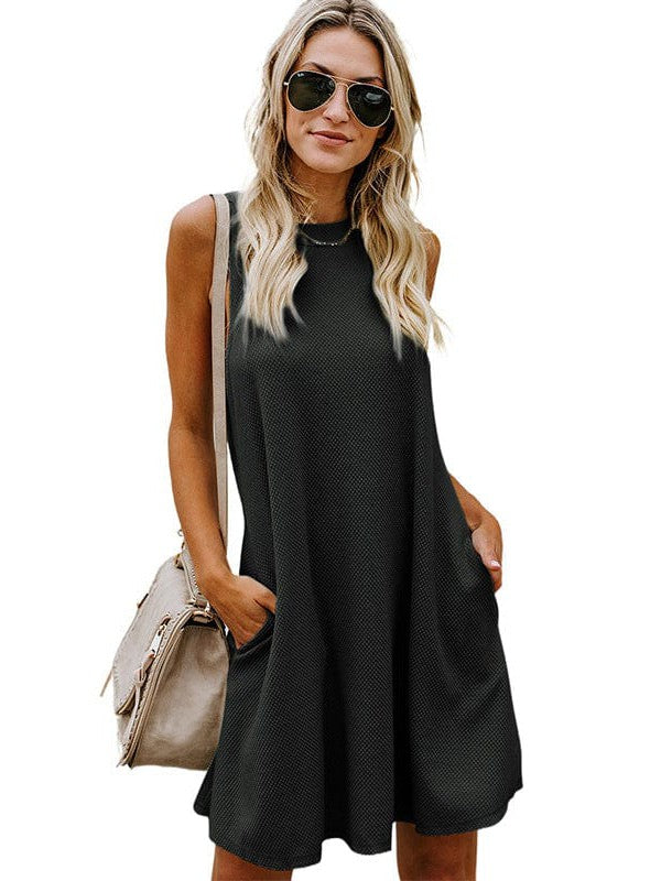 Chic Backless Sleeveless High Waist Dress in Solid Colors