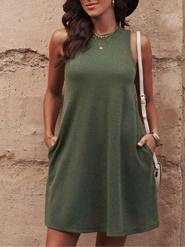 Chic Backless Sleeveless High Waist Dress in Solid Colors