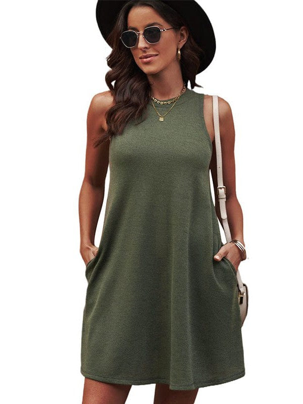 Chic Backless Sleeveless High Waist Dress in Solid Colors