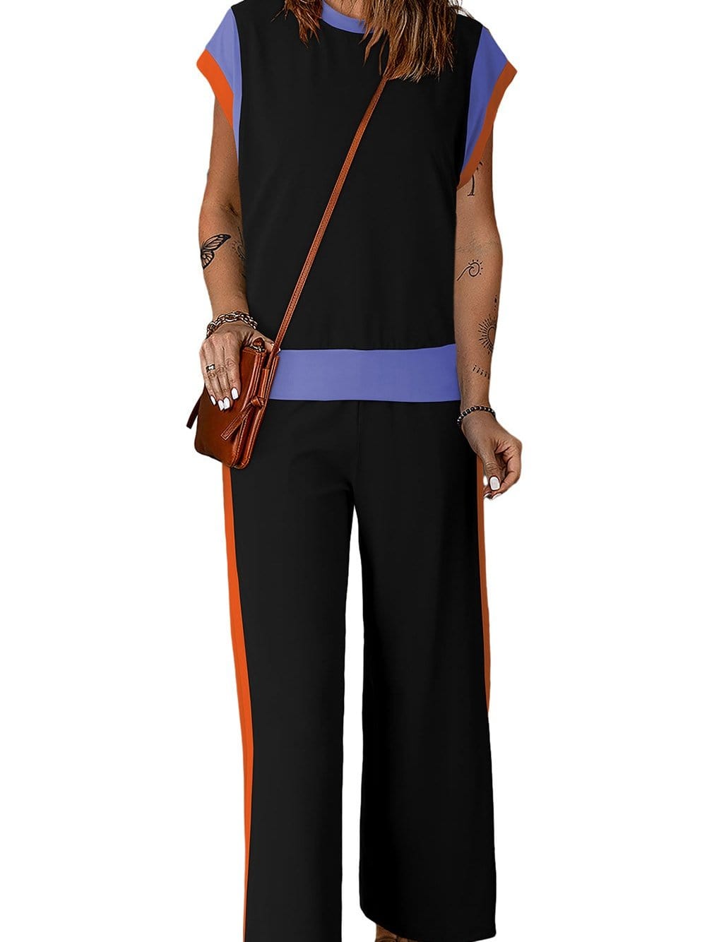 Chic Black Color Block Two-Piece Set