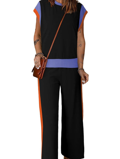 Chic Black Color Block Two-Piece Set