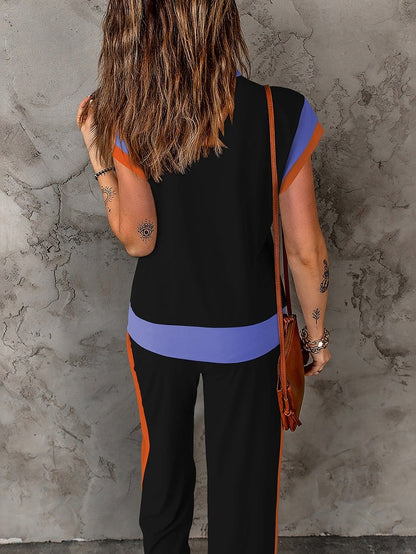Chic Black Color Block Two-Piece Set