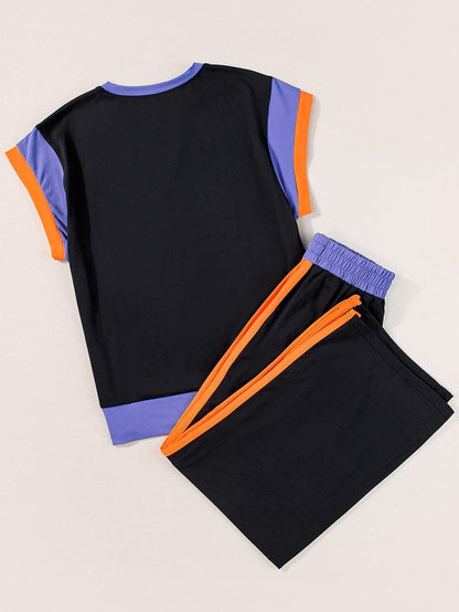 Chic Black Color Block Two-Piece Set