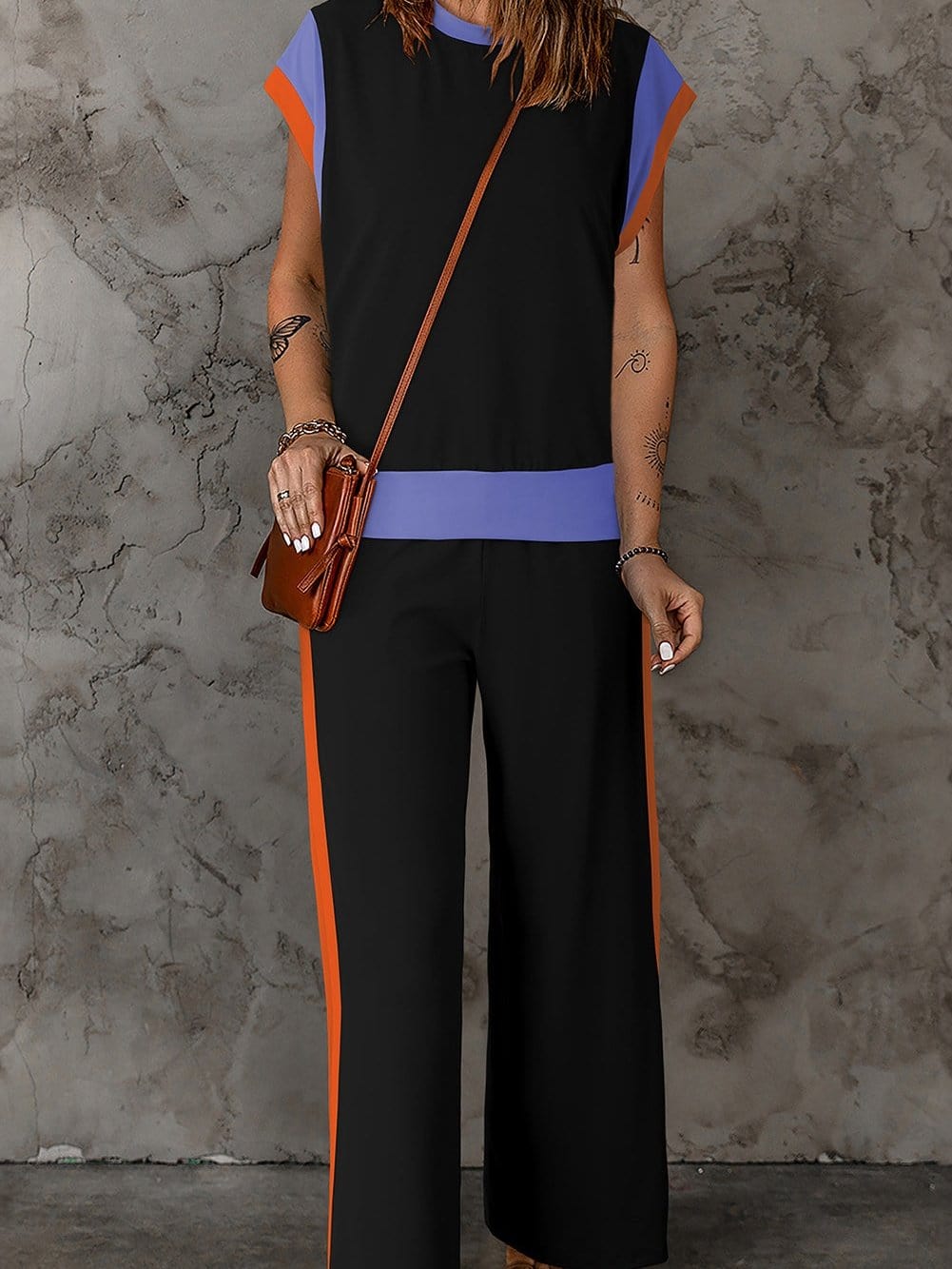 Chic Black Color Block Two-Piece Set