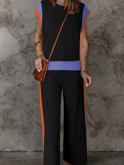 Chic Black Color Block Two-Piece Set