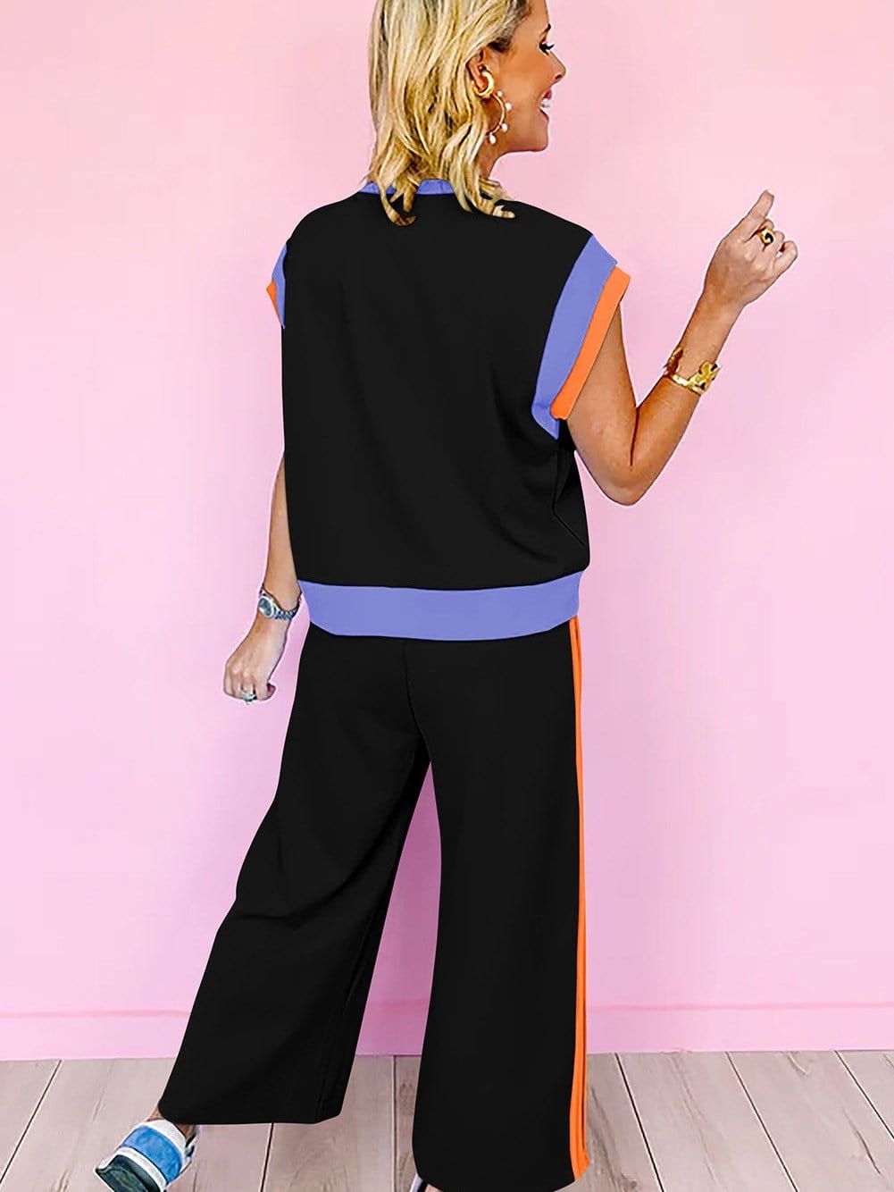 Chic Black Color Block Two-Piece Set