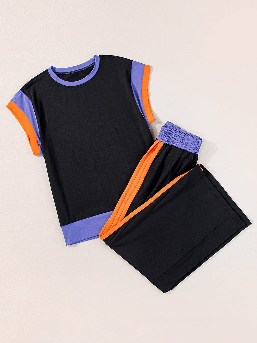 Chic Black Color Block Two-Piece Set