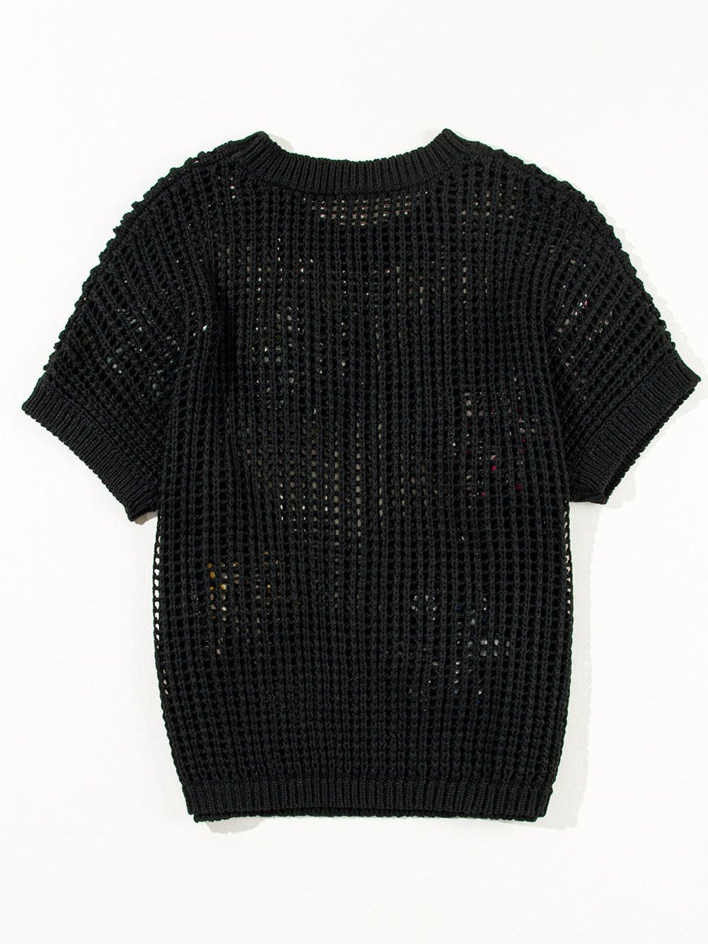 Chic Black Crochet Floral Sweater Tee