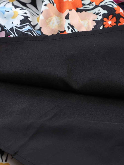 Chic Black Floral Tiered Maxi Dress with Short Sleeves