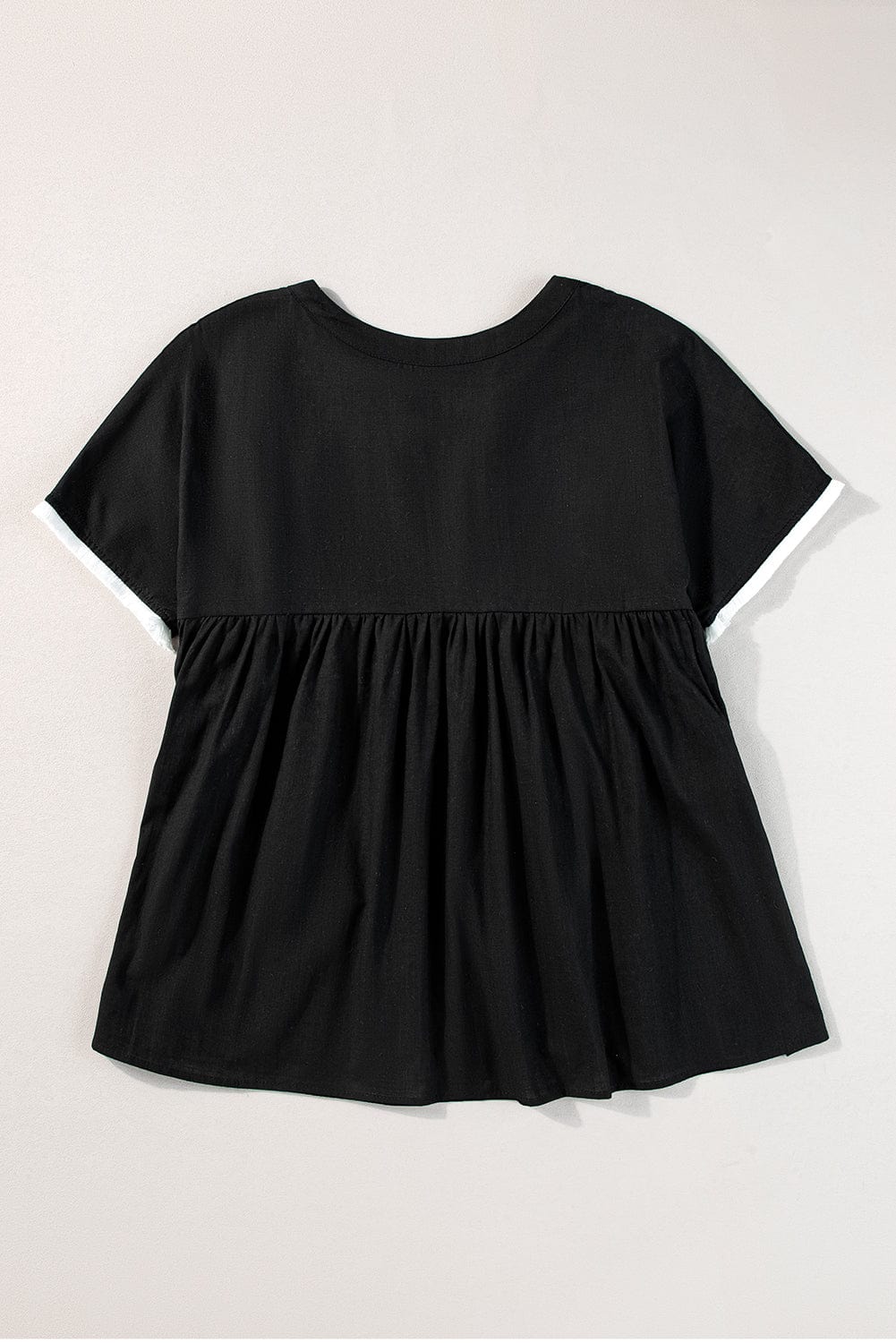 Chic Black Geometric Embroidered Tassel Blouse with V-Neck Tie