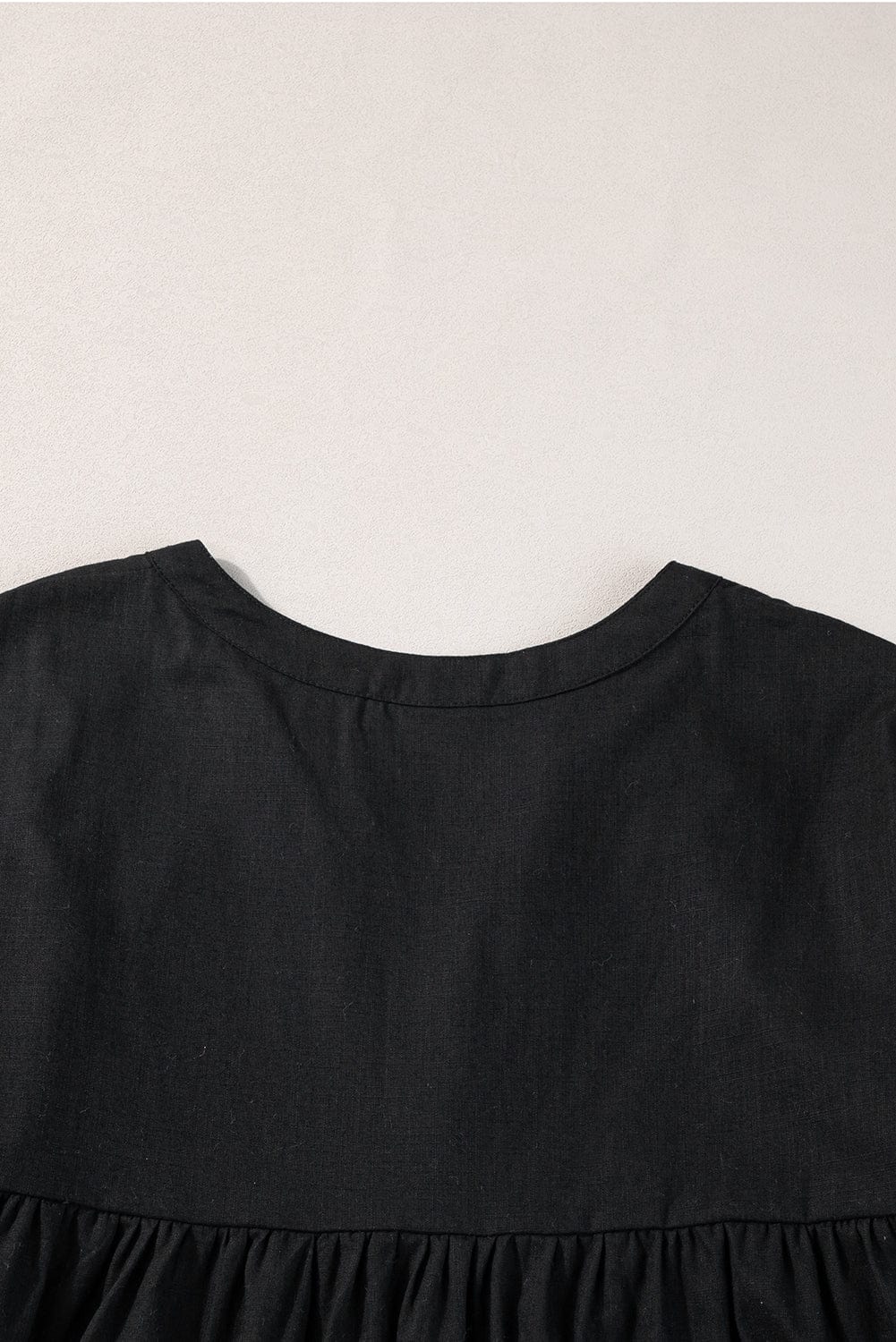 Chic Black Geometric Embroidered Tassel Blouse with V-Neck Tie