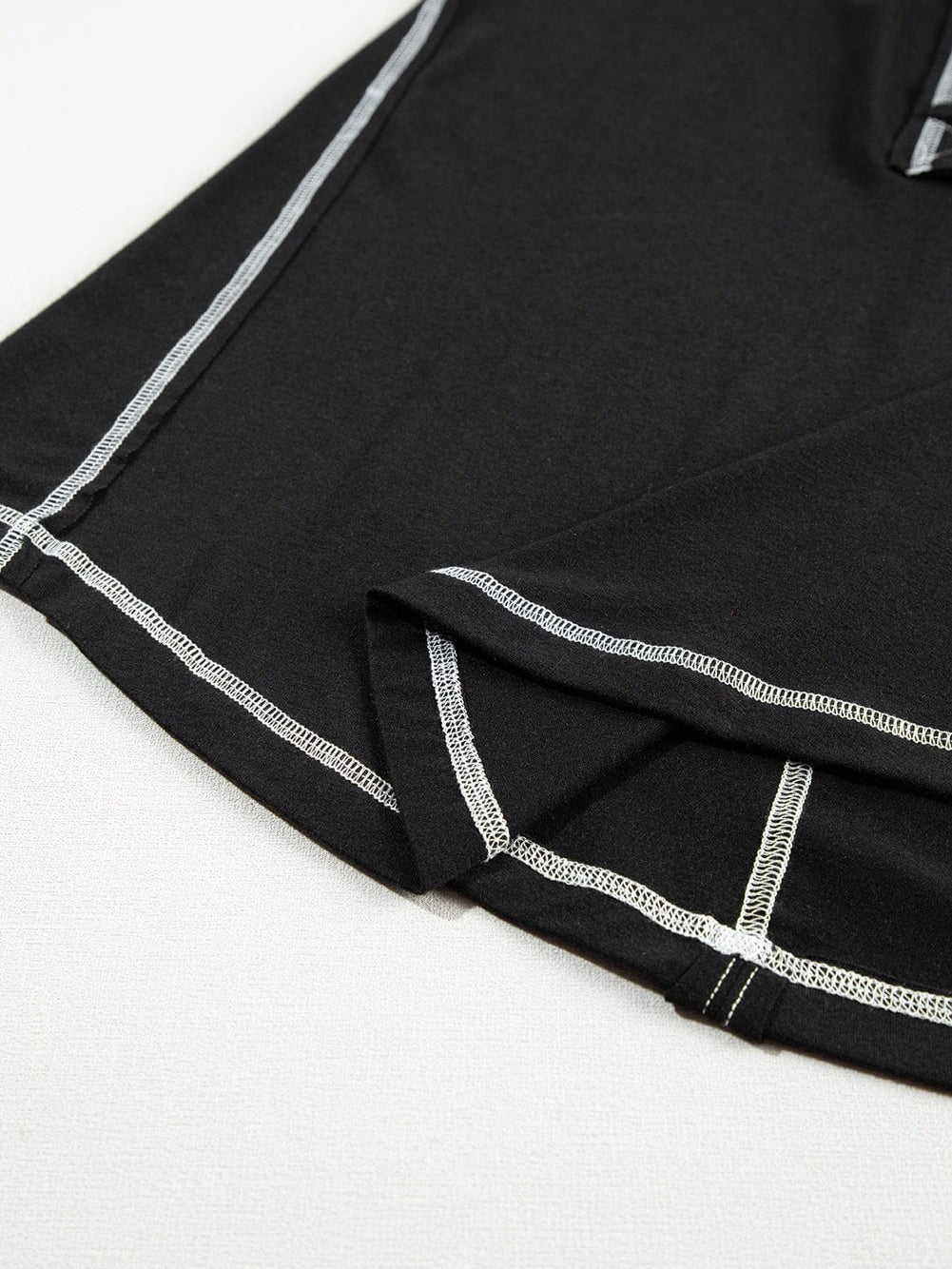 Chic Black Henley Tank Top with Exposed Seam & Contrast Stitching