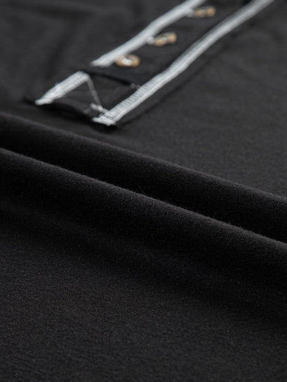 Chic Black Henley Tank Top with Exposed Seam & Contrast Stitching