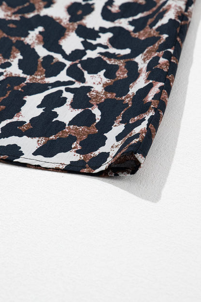 Chic Black Leopard Print Puff Sleeve Shirt Dress