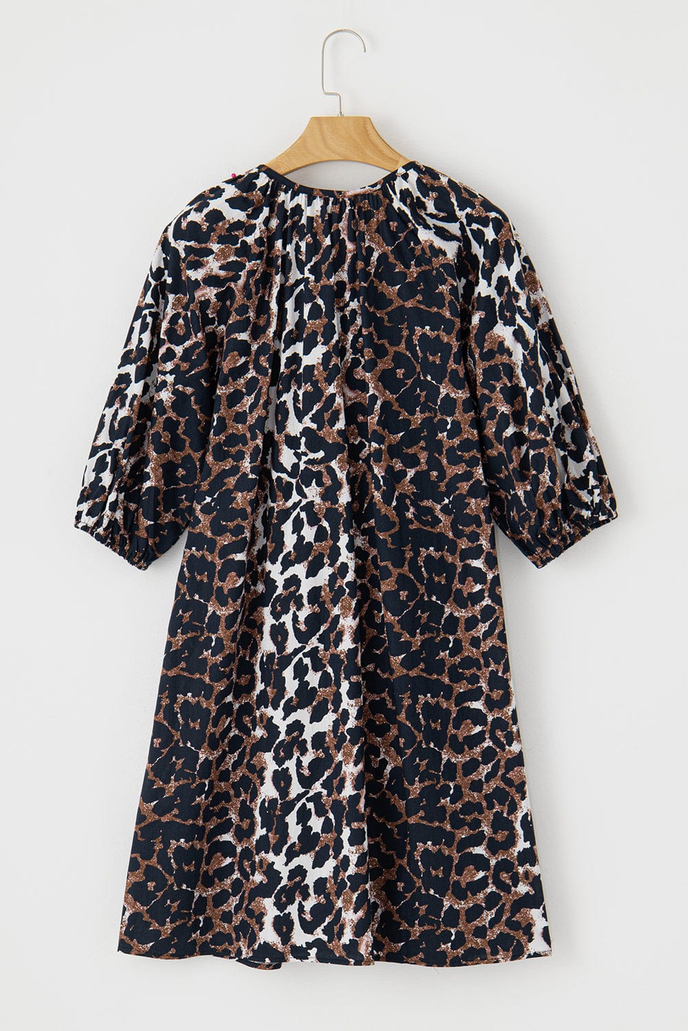 Chic Black Leopard Print Puff Sleeve Shirt Dress