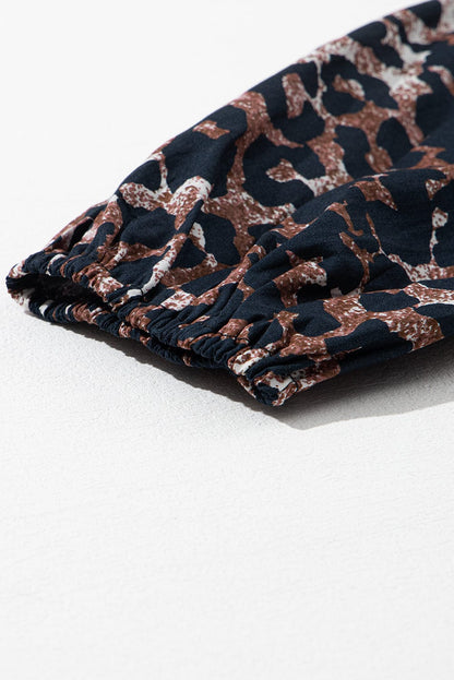 Chic Black Leopard Print Puff Sleeve Shirt Dress