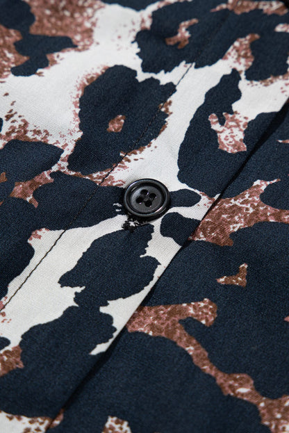 Chic Black Leopard Print Puff Sleeve Shirt Dress