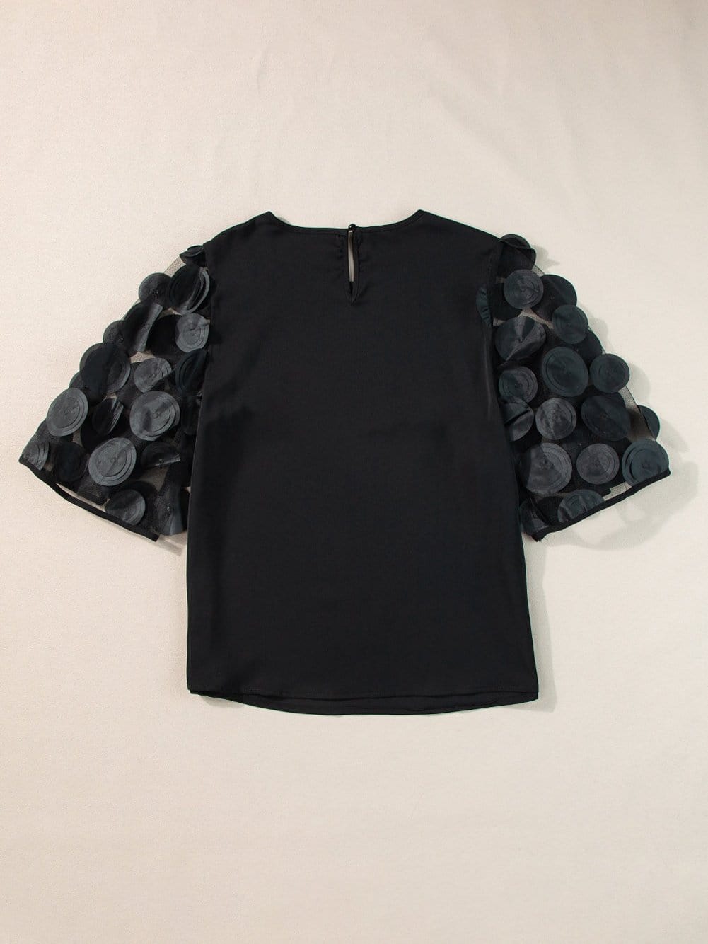Chic Black Mesh Applique Half Sleeve Top