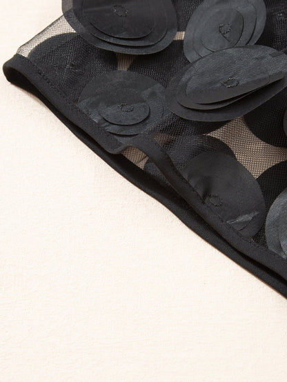Chic Black Mesh Applique Half Sleeve Top