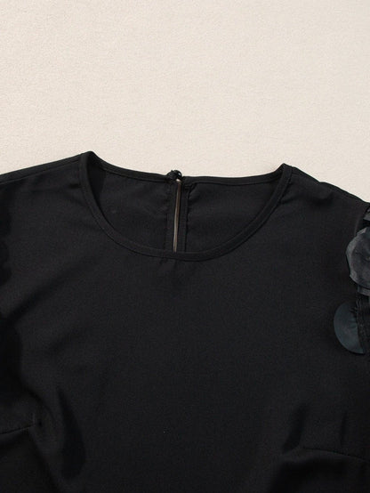 Chic Black Mesh Applique Half Sleeve Top