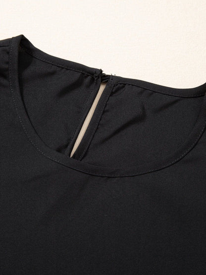 Chic Black Mesh Applique Half Sleeve Top