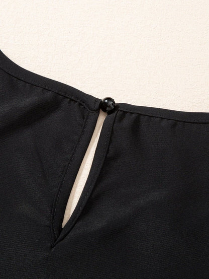 Chic Black Mesh Applique Half Sleeve Top