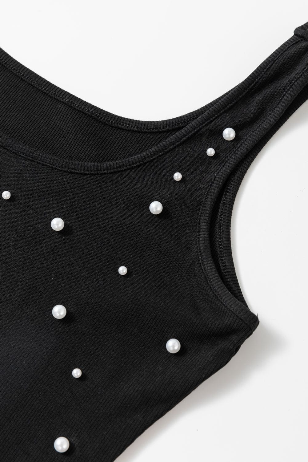 Chic Black Pearl Embellished Square Neck Bodycon Mini Dress