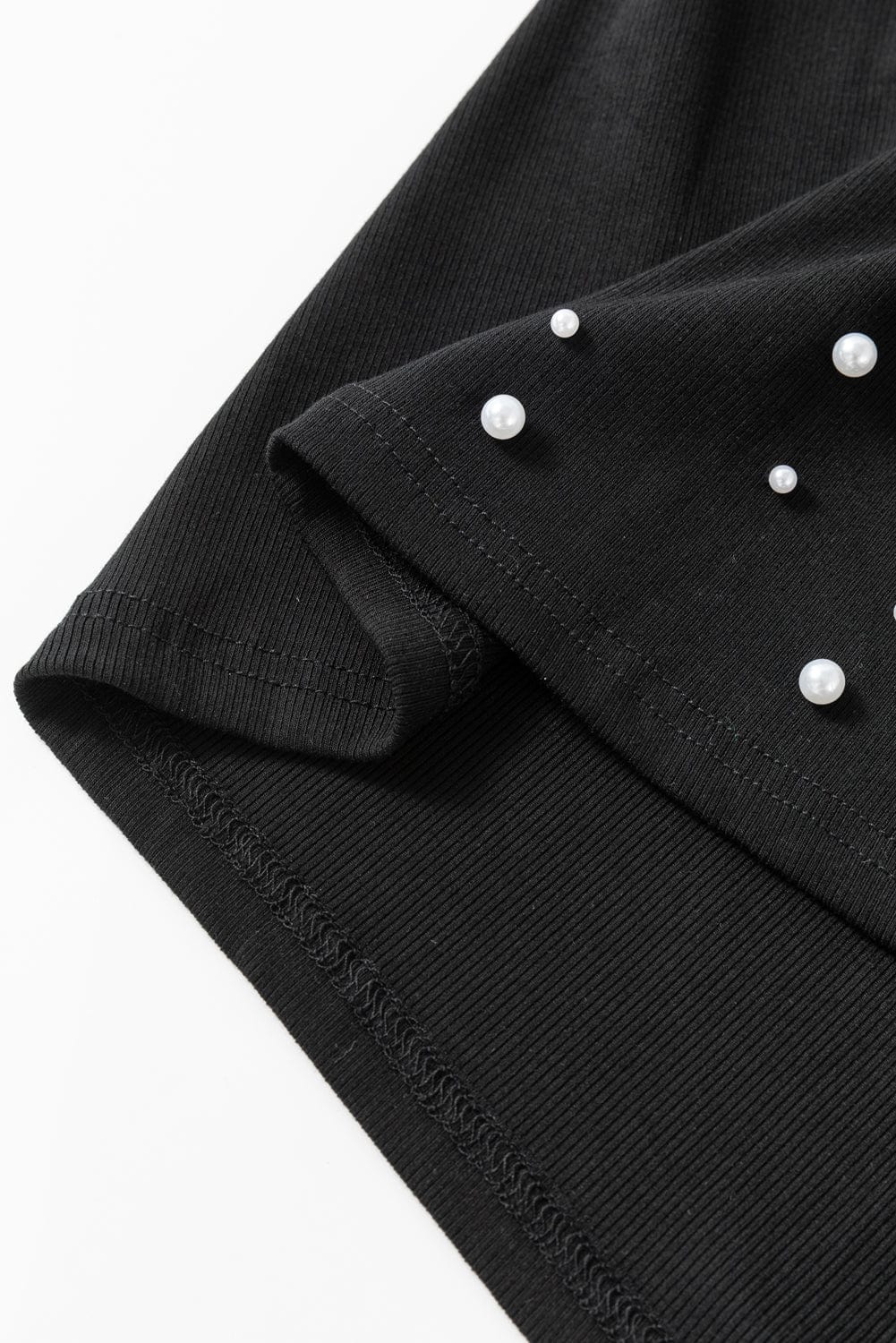 Chic Black Pearl Embellished Square Neck Bodycon Mini Dress