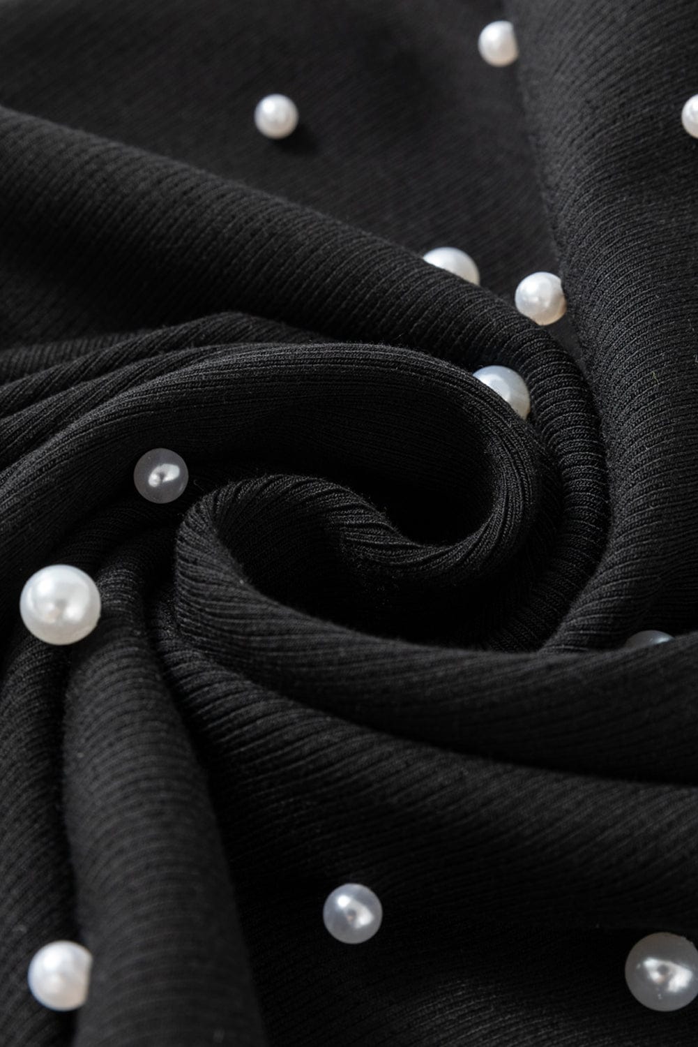 Chic Black Pearl Embellished Square Neck Bodycon Mini Dress