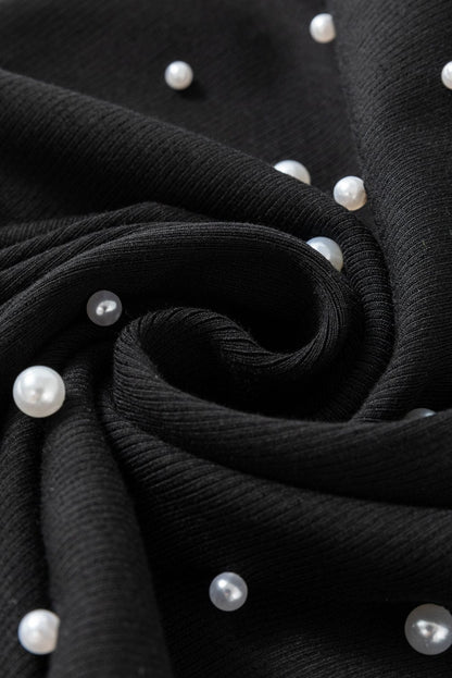 Chic Black Pearl Embellished Square Neck Bodycon Mini Dress