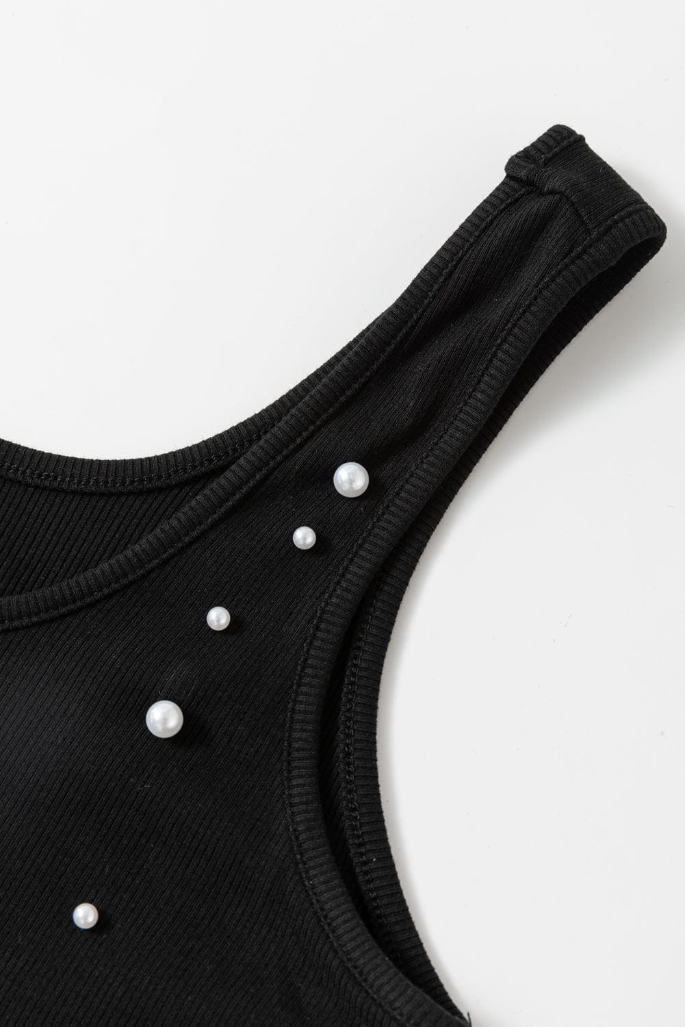 Chic Black Pearl Embellished Square Neck Bodycon Mini Dress