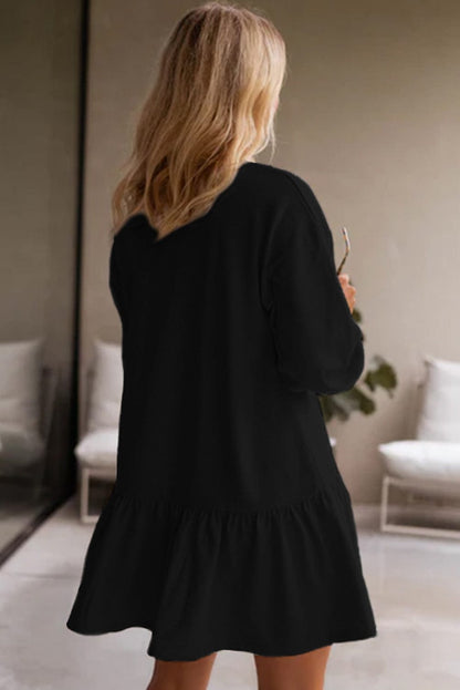 Chic Black Puff Sleeve Mini Dress with Ruffle Hem